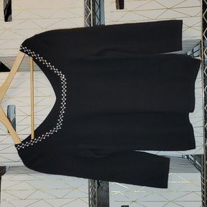 Cozy Elegant Crystal Studded Cashmere 3/4 Sleeve Top
